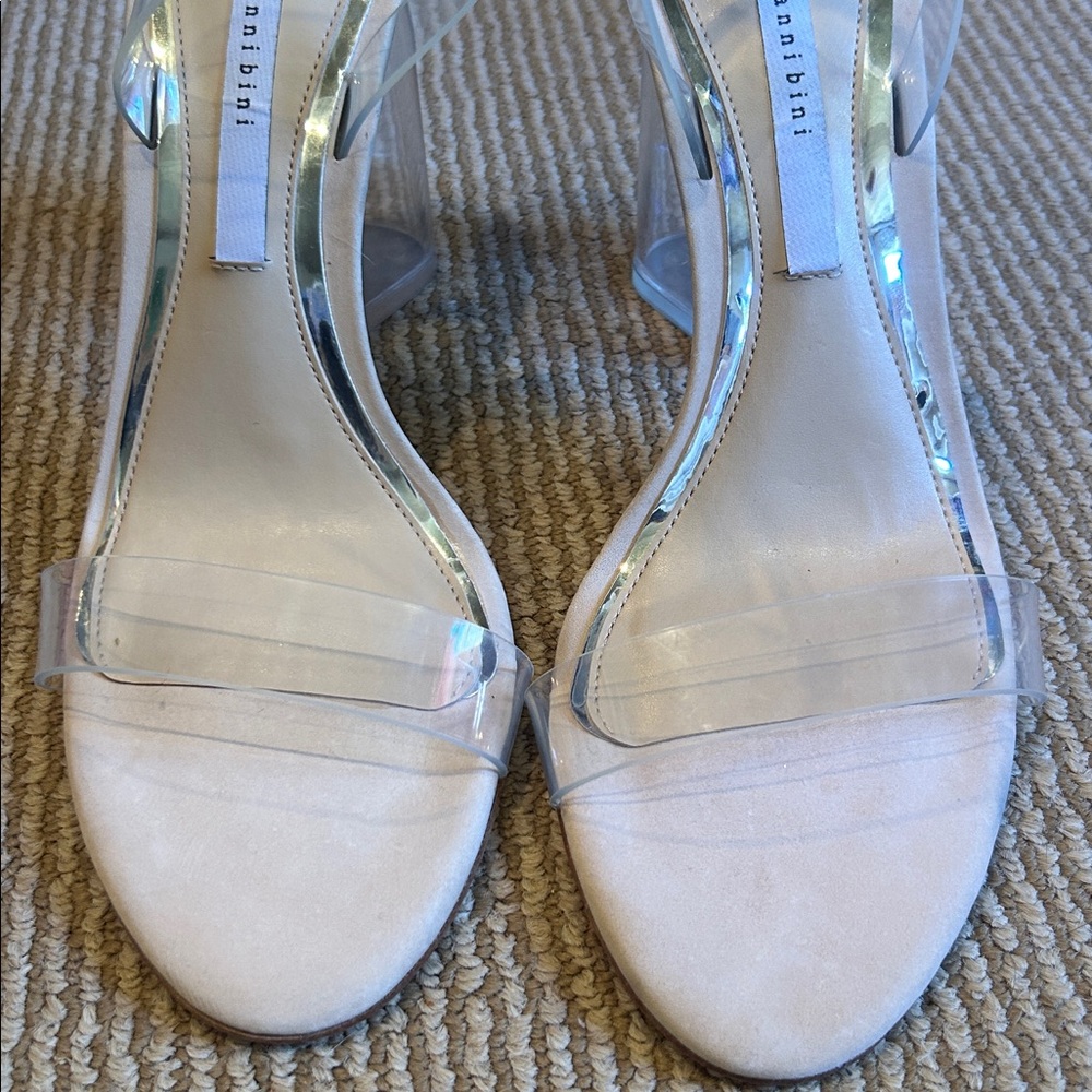 NWT Gianni Bini liyra Tan and Clear vinyl black heel Sandals size 8.5 - Picture 11 of 13